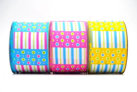 Colorful Polka Dots & Stripe lines Wired Ribbon - Colorful Polka Dots & Stripe lines Wired Ribbon